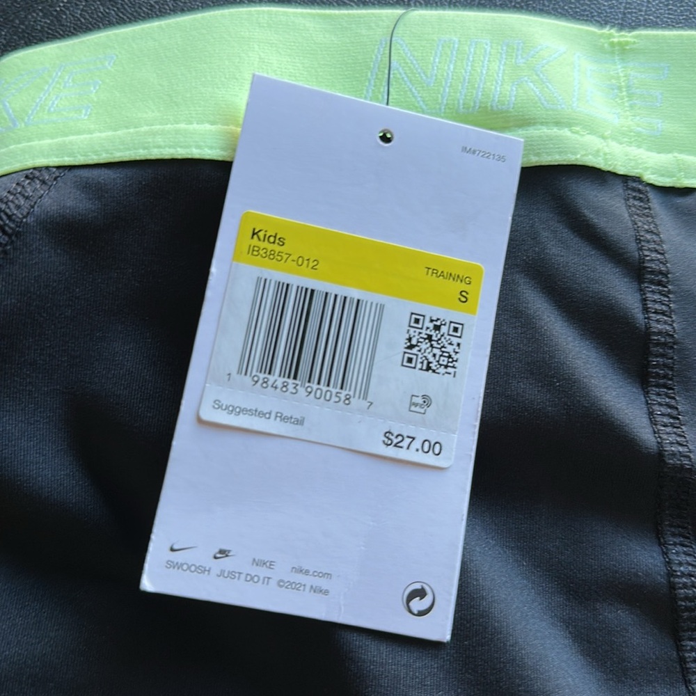 Nike - KIDS Black Shorts with Neon Green Waistband - NWT - Picture 3 of 3